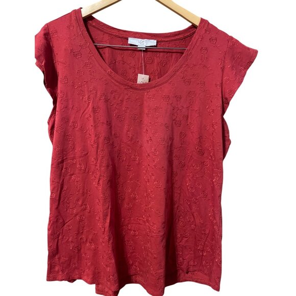 Loft Plus Women's Red Floral Embroidered Top 16/18 Cotton & Spandex Blend Made I - Picture 1 of 8